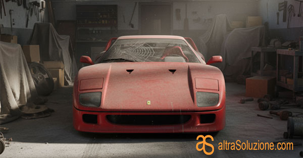 Ferrari in un garage polveroso
