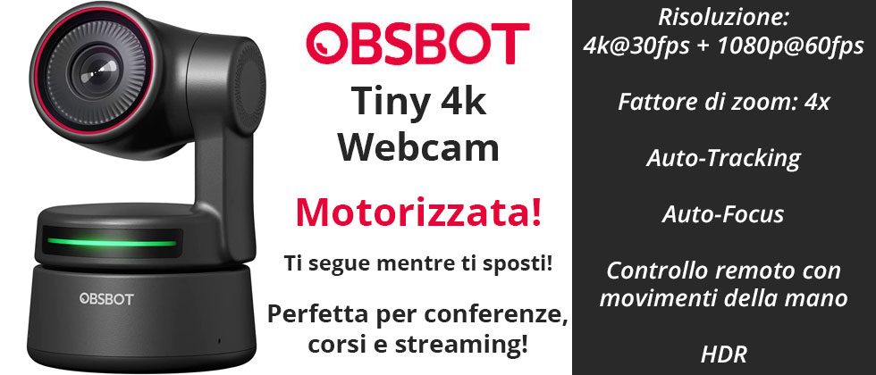 Webcam 4k motorizzata Inquadratura AI-Powered e Messa a Fuoco Automatica