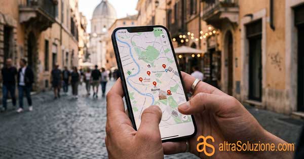 Mappa di Google su smartphone con punti di interesse a Roma