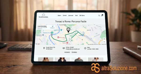 Sito Web di un negozio con mappa e contatti ben visibili
