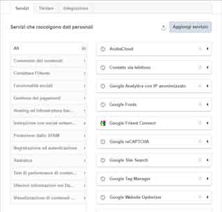 Inserimento servizi Iubenda