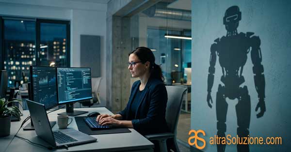 Professionista che scrive come un robot