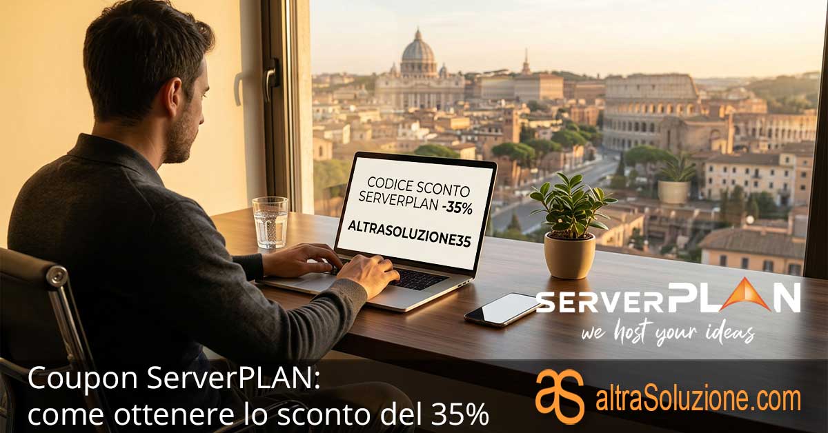 Postazione di lavoro a Roma che ottiene uno sconto del 35% su Serverplan