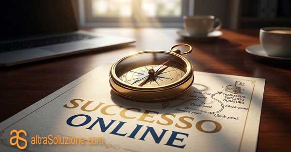Bussola dorata che indica la direzione del successo online