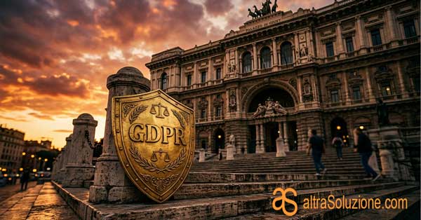 Scudo del GDPR sulle scale di un tribunale italiano