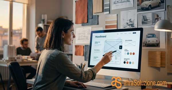Moodboard digitale e riferimenti estetici per il design di un nuovo sito web