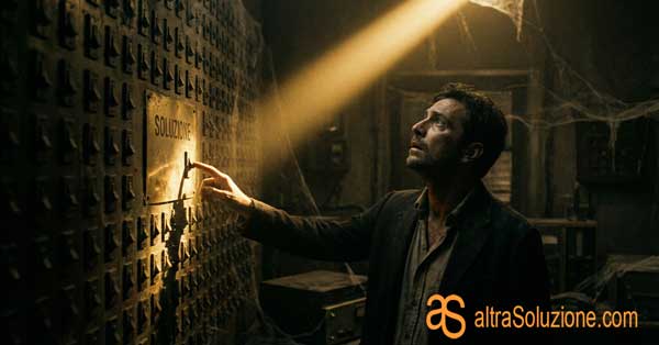 Un raggio di luce che illumina la soluzione corretta in una stanza piena di opzioni, concetto di SEO.