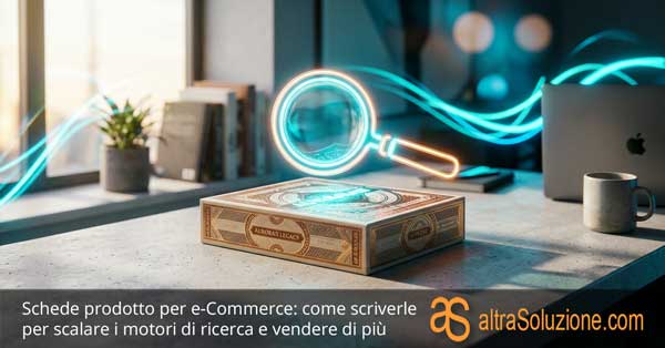 Lente di ingrandimento luminosa su un pacco per schede prodotto ecommerce