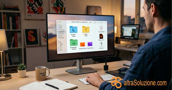 Cartella organizzata su schermo con materiali per creazione sito web