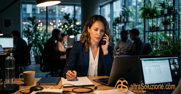 Referente unico di un progetto web che parla al telefono in ufficio