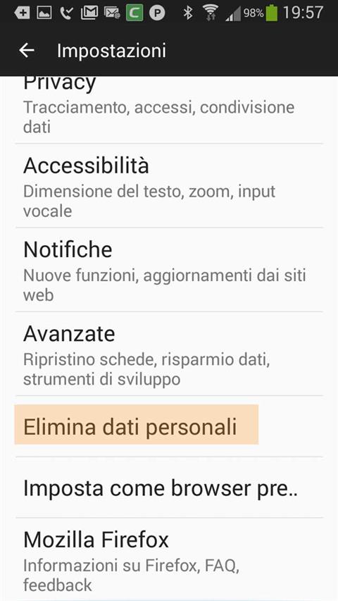 Cancellare la cache su Firefox per Android 2