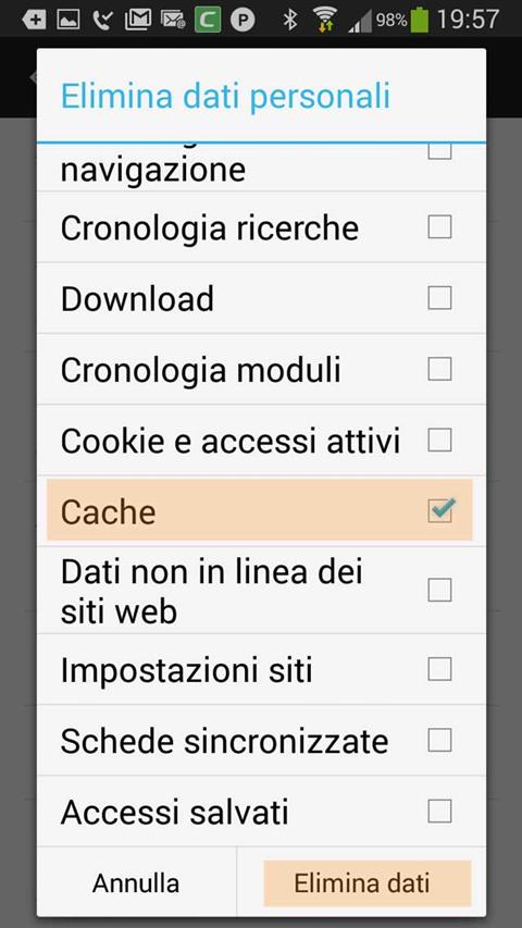 Cancellare la cache su Firefox per Android 3