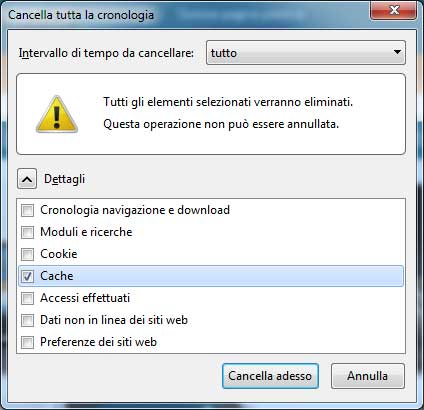 Cancellare la cache su Firefox per Windows