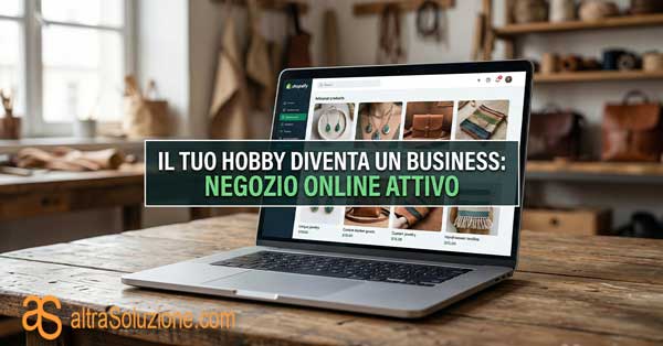 Computer con banner Il tuo hobby diventa un business: negozio online attivo